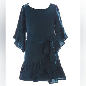 GB Ruffle-Sleeve Faux-Wrap Dress